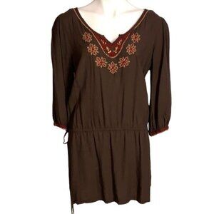 Lucky Brand Womans LG Embroidered Tunic Top Dress Brown